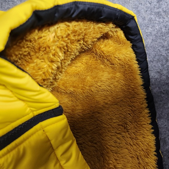 The North Face Quilted Puffer Full Zip Jacket Men M Yellow Black Hooded Lined - Picture 3 of 6